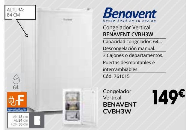 Oferta de Congelador vertical Benavent por 149€