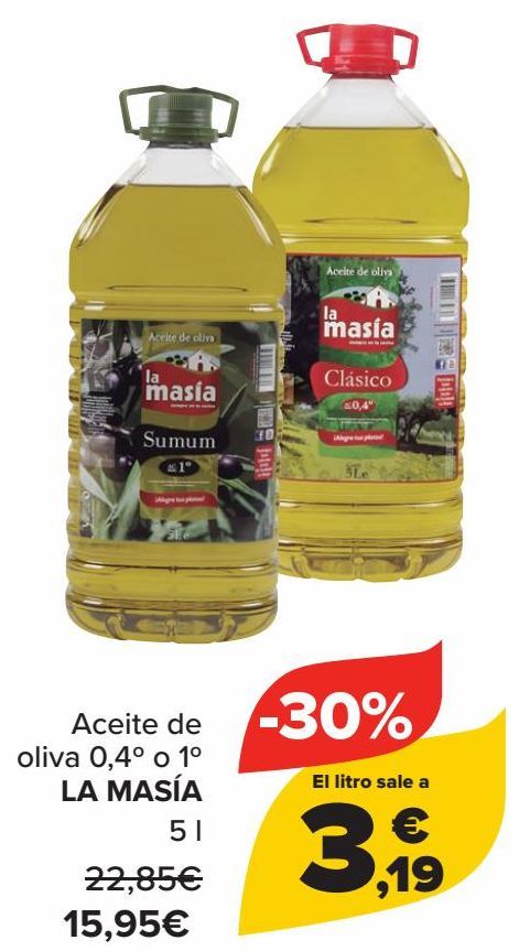 Oferta de Aceite de oliva 0,4º o 1º LA MASÍA  por 15,95€
