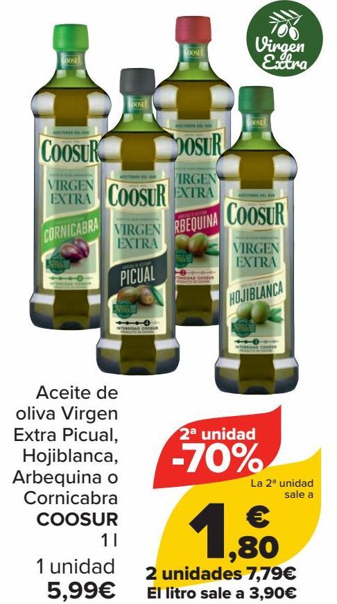 Oferta de Aceite de oliva Virgen Extra Picual, Hojiblanca, Arbequina o Cornicabra COOSUR  por 5,99€