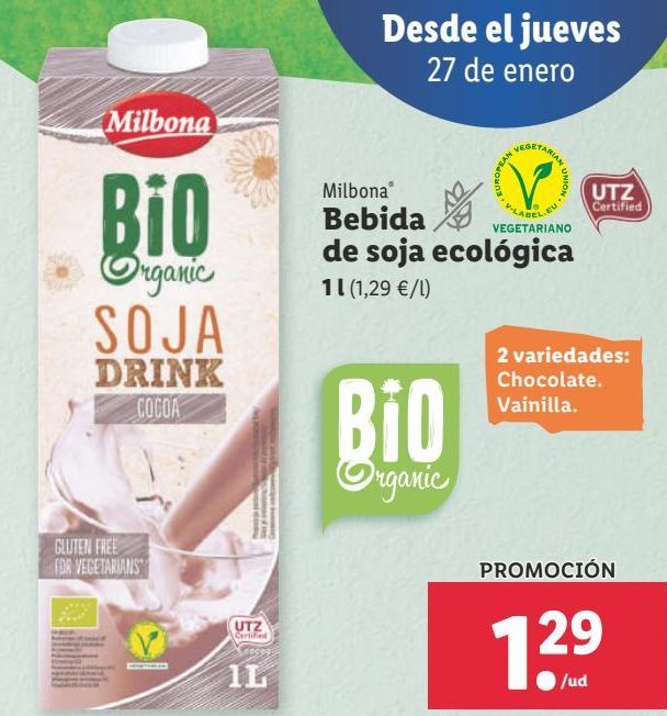 Oferta de Bebida de soja Milbona por 1,29€