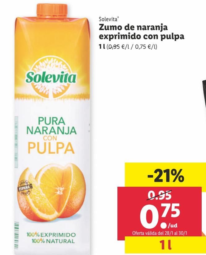 Oferta de Zumo de naranja solevita por 0,75€