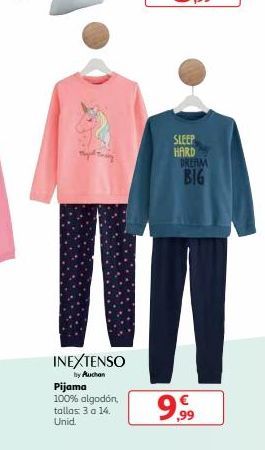 Oferta de SLEEP HARD DREAM BIG  INEXTENSO  hy Auchan Pijama 100% algodón tallas 3 a 14. Unid.  €  999  por 