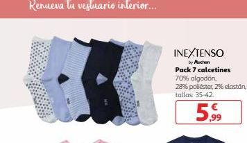 Oferta de INEXTENSO  by Auchan Pack 7 calcetines 70% algodón 28% poliester, 2% elastan tallas 35-42  5.99  por 