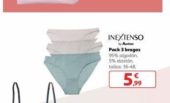 Oferta de INEXTENSO  by Auchan Pack 3 bragas 95% algodón 5% elastan tollas: 36-48.  599  por 