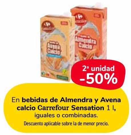 Oferta de En bebidas de Almendra y Avena calcio Carrefour Sensation  por 
