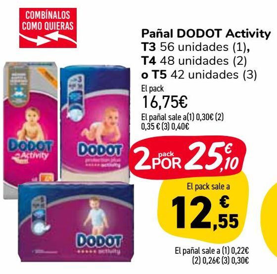 Oferta de Pañal DODOT Activity T3, T4 o T5  por 16,75€