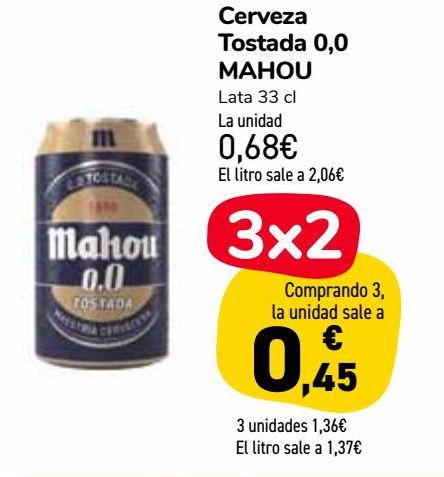 Oferta de Cerveza Tostada 0,0 MAHOU  por 0,68€