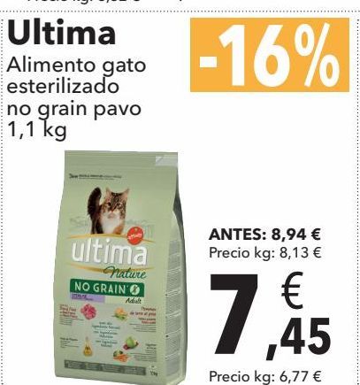 Oferta de Alimento para gatos esterilizados no grain pavo Última 1,1Kg por 7,45€