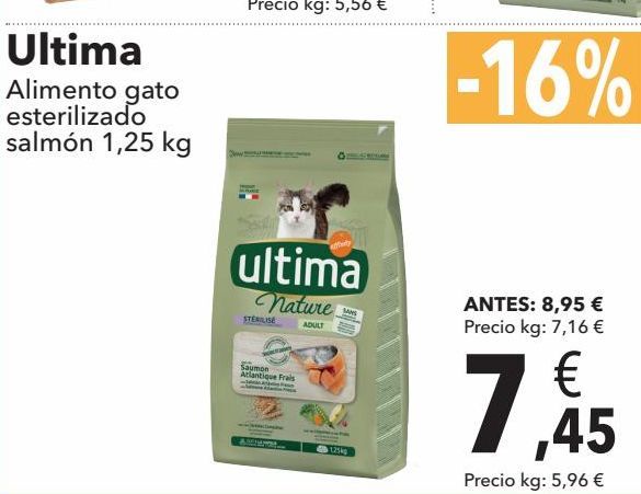 Oferta de Alimento para gatos esterilizados salmón Ultima 1,25Kg por 7,45€