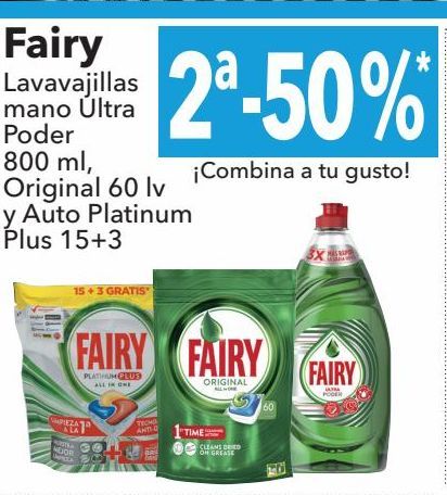 Oferta de Lavavajillas mano Ultra Poder, Original y Auto Platinum Plus Fairy por 