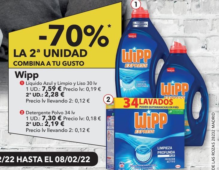 Oferta de Detergente liquido Azul y limpio y liso / detergente polvo WiPP Express por 