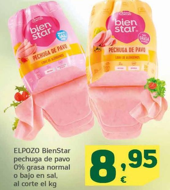 Oferta de ELPOZO BienStar pechuga de pavo 0% grasa normal o bajo en sal  por 8,95€