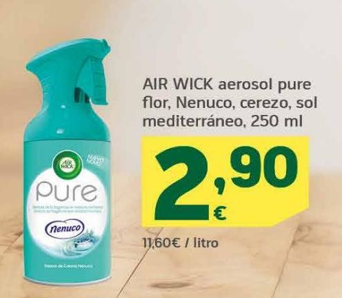 Oferta de AIR WICK aerosol pure flor, Nenuco, cerezo, sol mediterráneo por 2,9€