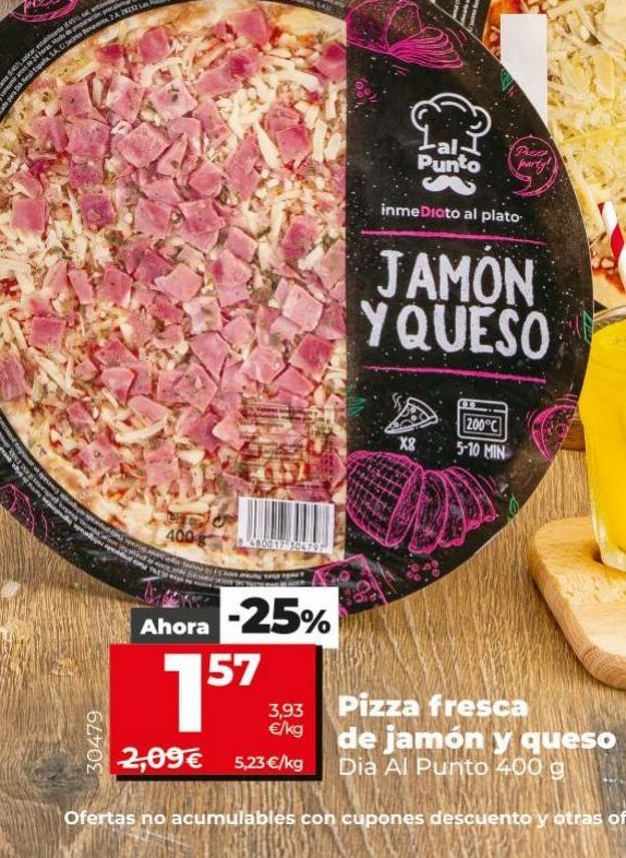 Oferta de Pizza de jamón y queso Dia por 1,57€