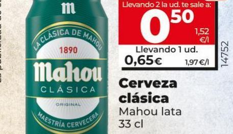 Oferta de Cerveza Mahou por 0,65€