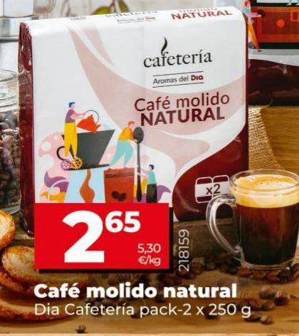 Oferta de Café molido natural Dia Cafetería pack-2 x 250g por 2,65€