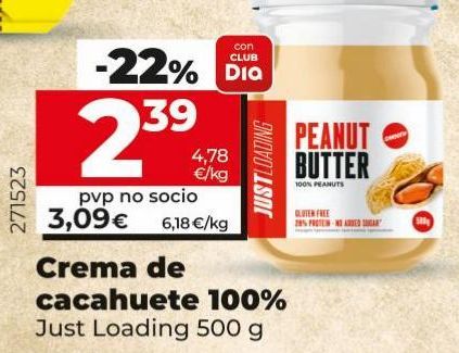Oferta de Crema de cacahuete Just Loading 500g por 3,09€