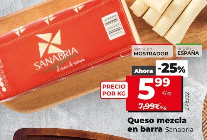 Oferta de Queso mezcla en barra Sanabria por 5,99€