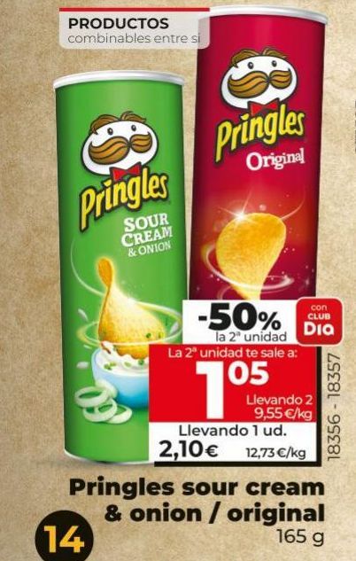 Oferta de Pringles sour cream & onion / original 165g por 2,1€