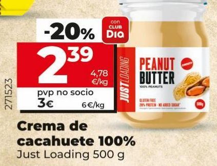 Oferta de Crema de cacahuete Just Loading 500g por 3€