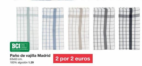 Oferta de BCI  Paño de vajilla Madrid 63x63 cm. 100% algodón 1.29  2 por 2 euros  por 