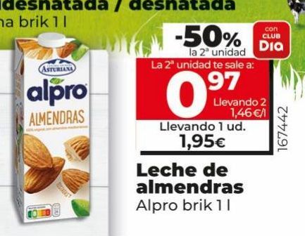 Oferta de Leche de almendras Alpro brik 1L por 1,95€