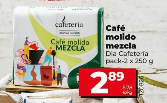 Oferta de Café molido mezcla Dia Cafetería pack-2 x 250g por 2,89€