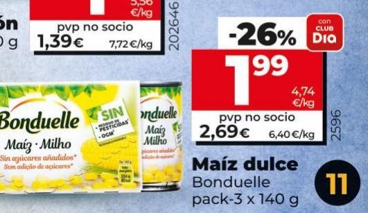 Oferta de Maíz dulce Bonduelle pack-3 x 140g por 2,69€