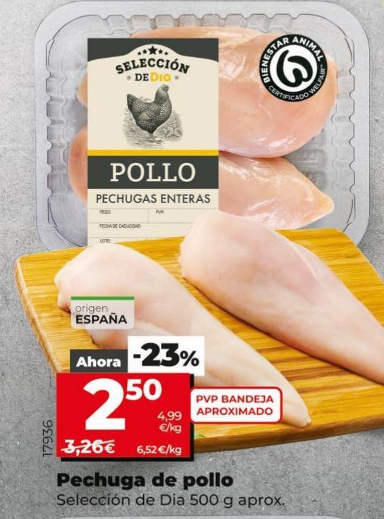 Oferta de Pechuga de pollo Selección de Dia 500g aprox. por 2,5€