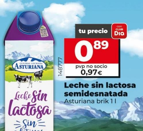 Oferta de Leche sin lactosa semidesnatada Asturiana brik 1L por 0,97€