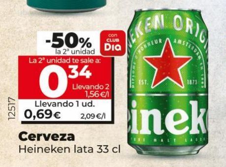 Oferta de Cerveza Heineken lata 33cl por 0,69€