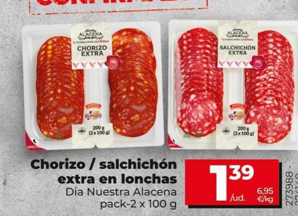 Oferta de Chorizo / salchichón extra en lonchas por 1,39€