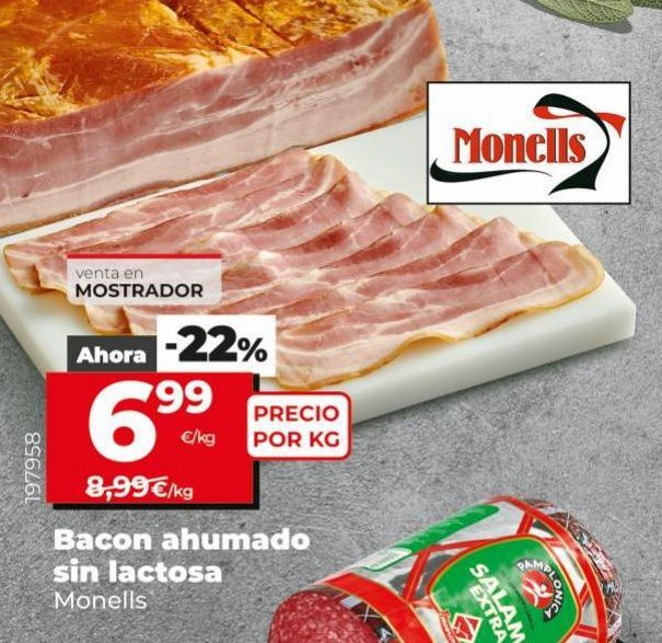 Oferta de Bacon ahumado sin lactosa Monells por 6,99€