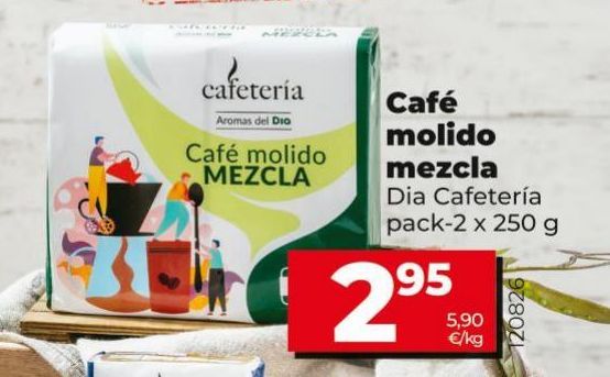 Oferta de Café molido mezcla Dia Cafetería pack-2 x 250g por 2,95€