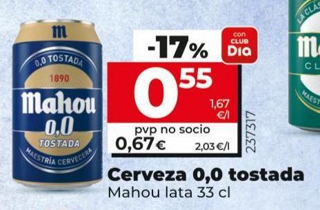 Oferta de Cerveza 0,0 tostada Mahou lata 33cl por 0,67€