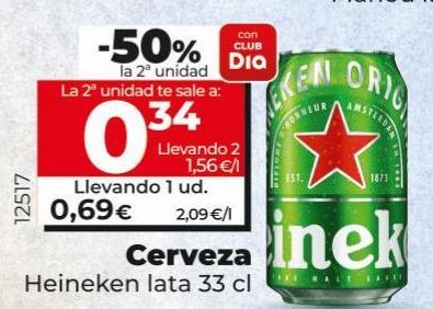 Oferta de Cerveza Heineken lata 33cl por 0,69€