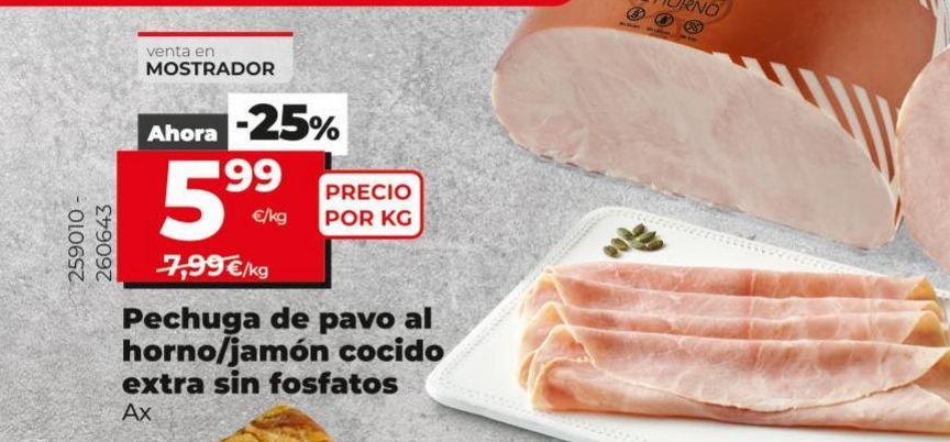 Oferta de Pechuga de pavo al horno / jamón cocido extra sin fosfatos por 5,99€
