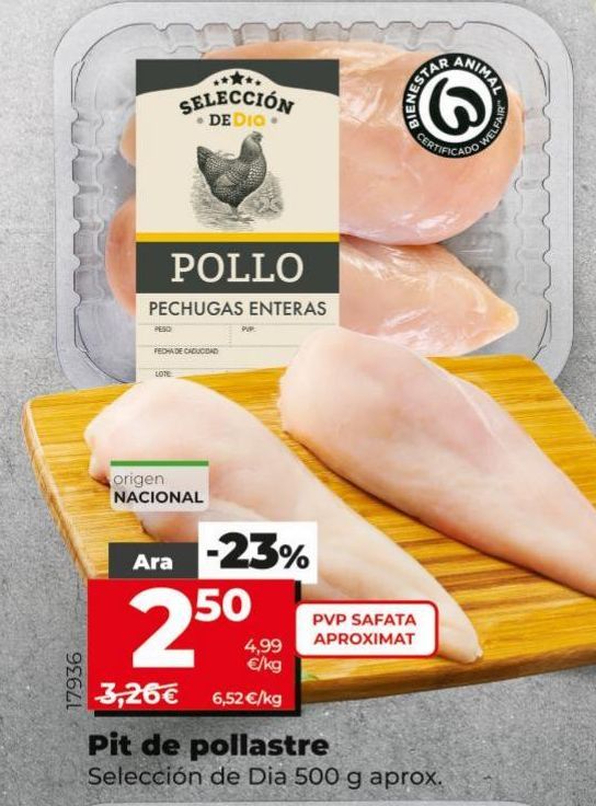 Oferta de Pechuga de pollo Selección de Dia 500g aprox. por 2,5€