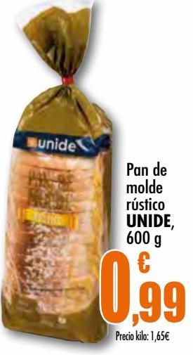 Oferta de Pan de molde rústico UNIDE, 600 g por 0,99€