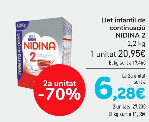 Oferta de Leche infantil de continuación NIDINA 2 por 20,95€
