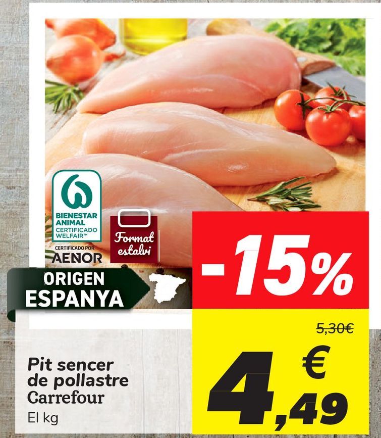 Oferta de Pechuga entera de pollo Carrefour por 4,49€