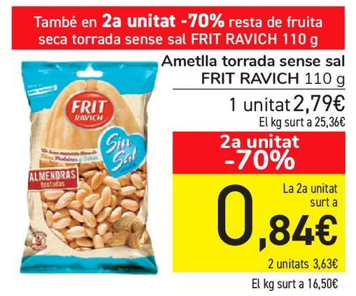 Oferta de Almendra tostada sin sal FRIT RAVICH  por 2,79€
