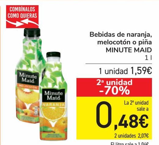 Oferta de Bebidas de naranja, melocotón o piña MINUTE MAID por 1,59€