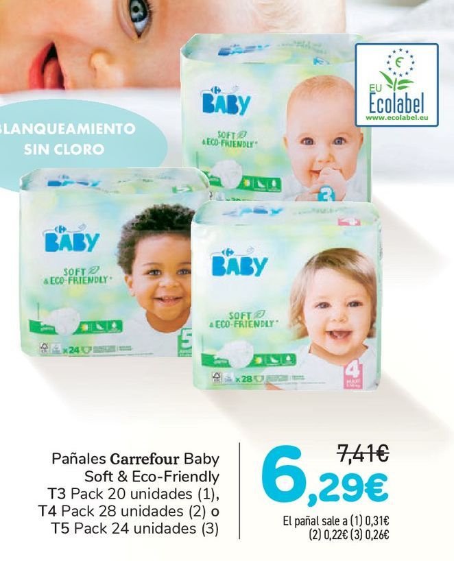 Oferta de Pañales Carrefour Baby Soft & Eco-Friendly  por 6,29€