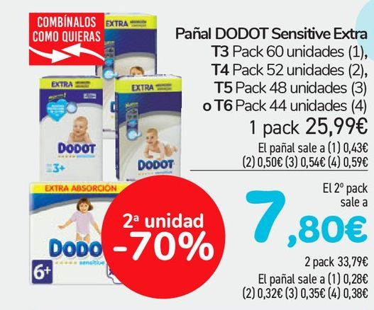 Oferta de Pañal DODOT Sensitive Extra por 25,99€
