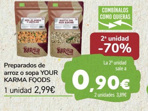 Oferta de Preparados de arroz o sopa YOUR KARMA FOODS por 2,99€