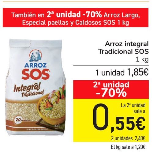 Oferta de Arroz integral Tradicional SOS 1 kg por 1,85€