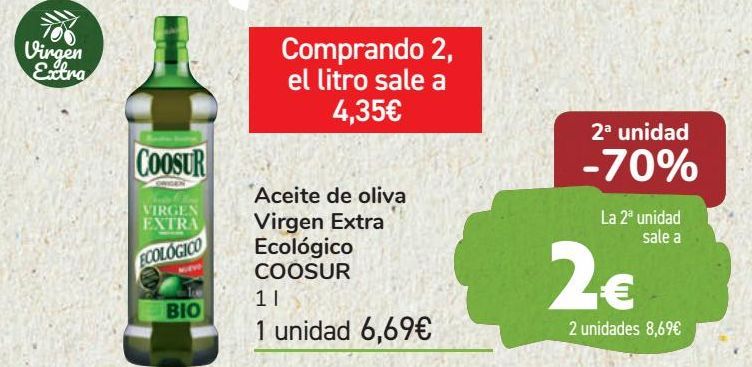 Oferta de Aceite de oliva Virgen Extra Ecológico COOSUR 1 l por 6,69€