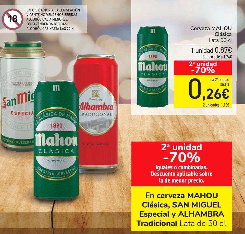 Oferta de En cerveza MAHOU Clásica, SAN MIGUEL Especial y ALHAMBRA Tradicional  por 