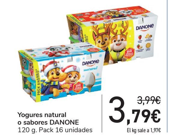 Oferta de Yogures natural o sabores DANONE 120 g . Pack 16 unidades por 3,79€